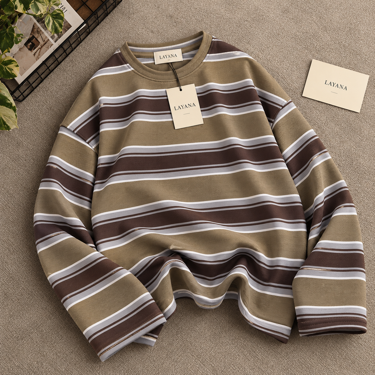 Sweat Oversize Rayé Femme – Collection LAYANA 🤎